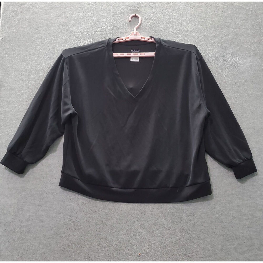 Athleta Women Sweatshirt 2X Black Cropped Oversized V Neck Modal Blend